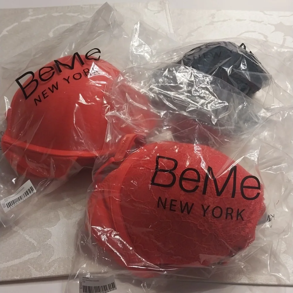 BeMe NY NWT Set Of 3‎ Bras Size 38B Two Lace Demi Cup & One Push-up Plunge Bra